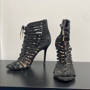 Sam Edelman Black Suede High-Heeled Gladiator Sandal 6.5 Lace Up Back Zipper